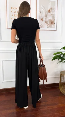 Wiskozowe szerokie spodnie Loren czarne