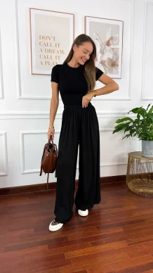 Wiskozowe szerokie spodnie Loren czarne