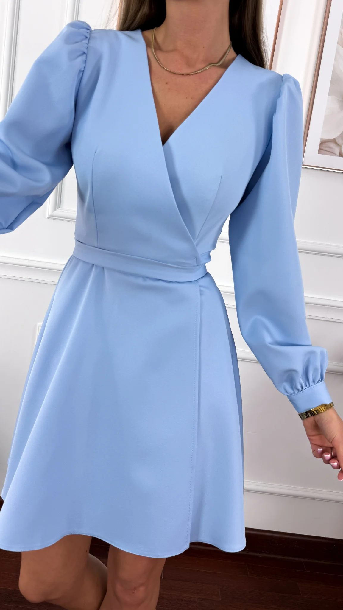 Przekładana bawełniana sukienka Leila błękitna