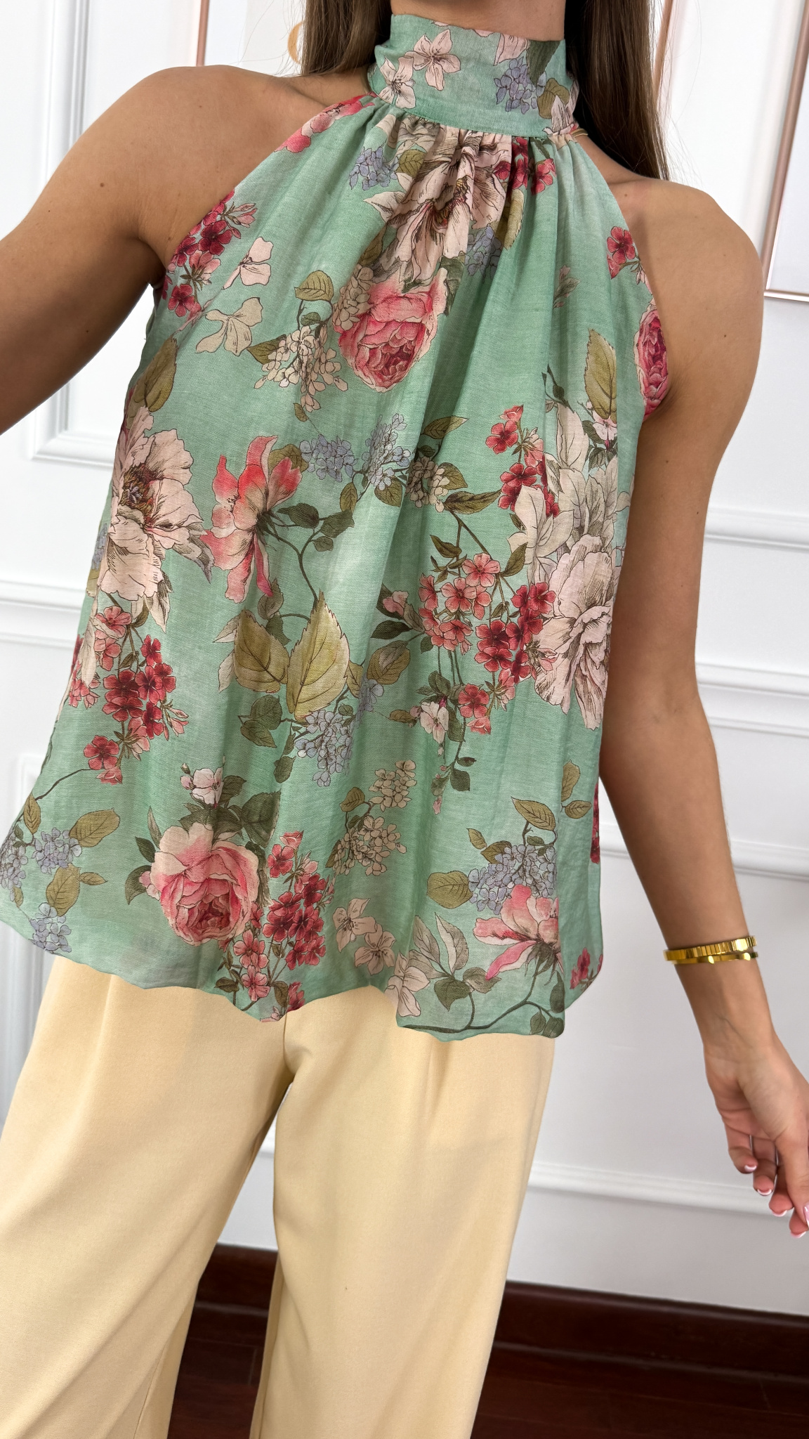 Lyocell'owa bluzka Adelia w kwiaty zielona