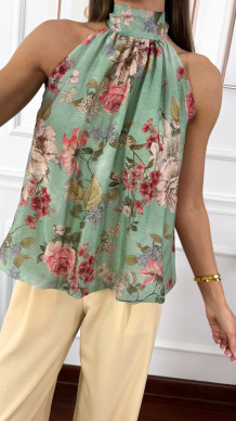 Lyocell'owa bluzka Adelia w kwiaty zielona