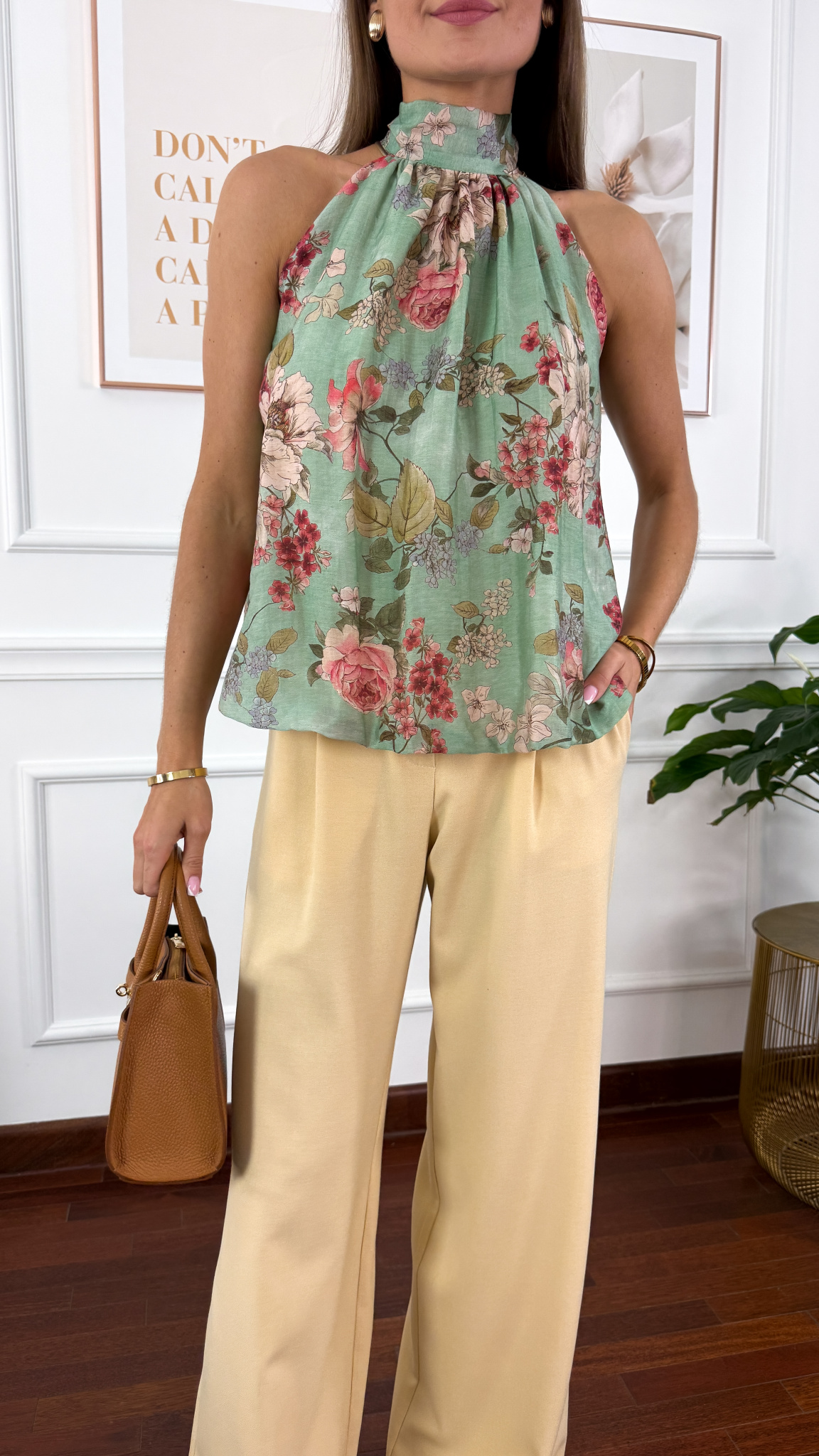 Lyocell'owa bluzka Adelia w kwiaty zielona