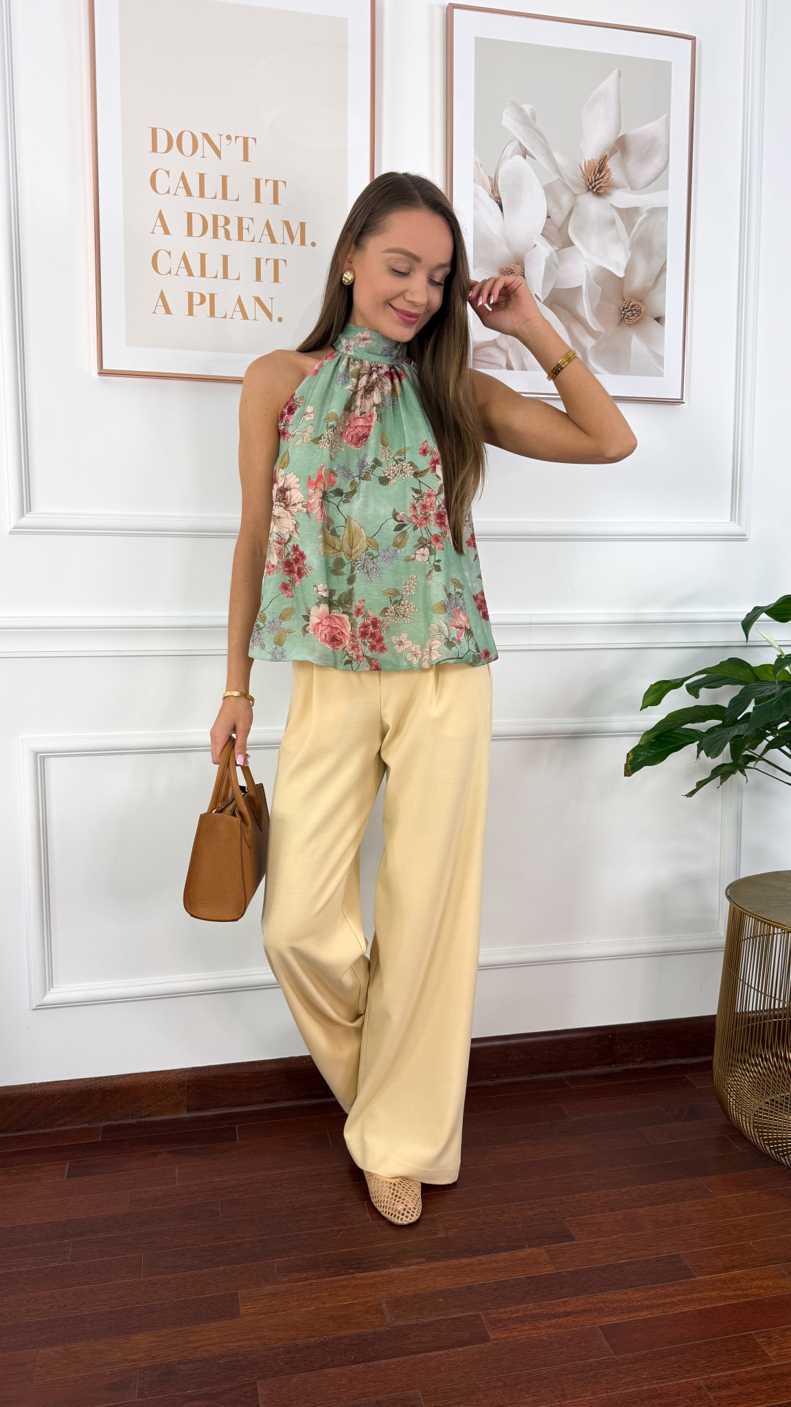 Lyocell'owa bluzka Adelia w kwiaty zielona