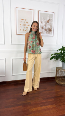 Lyocell'owa bluzka Adelia w kwiaty zielona