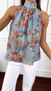 Lyocell'owa bluzka Adelia w kwiaty niebieska