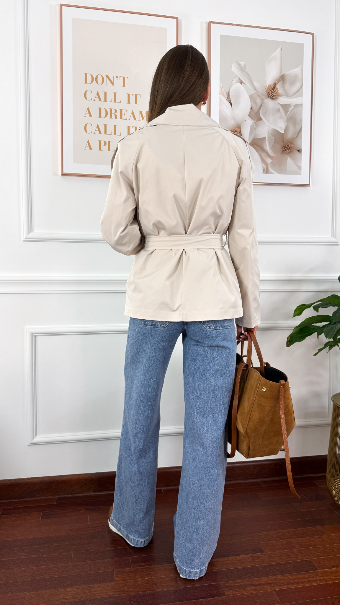 Trencz krótki Beth jasny beż