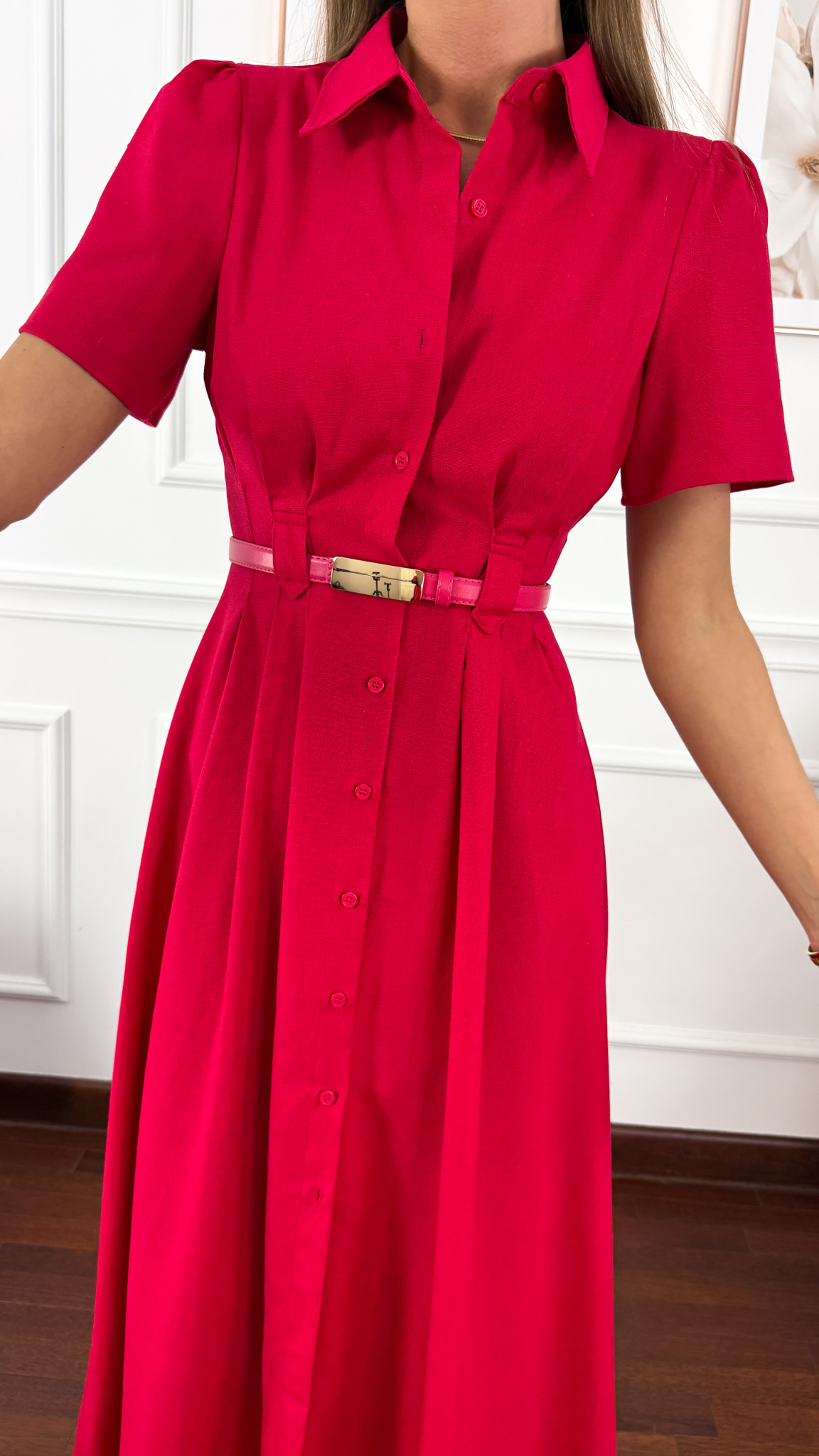 Szmizjerka wiskozowo-lniana Ina czerwona