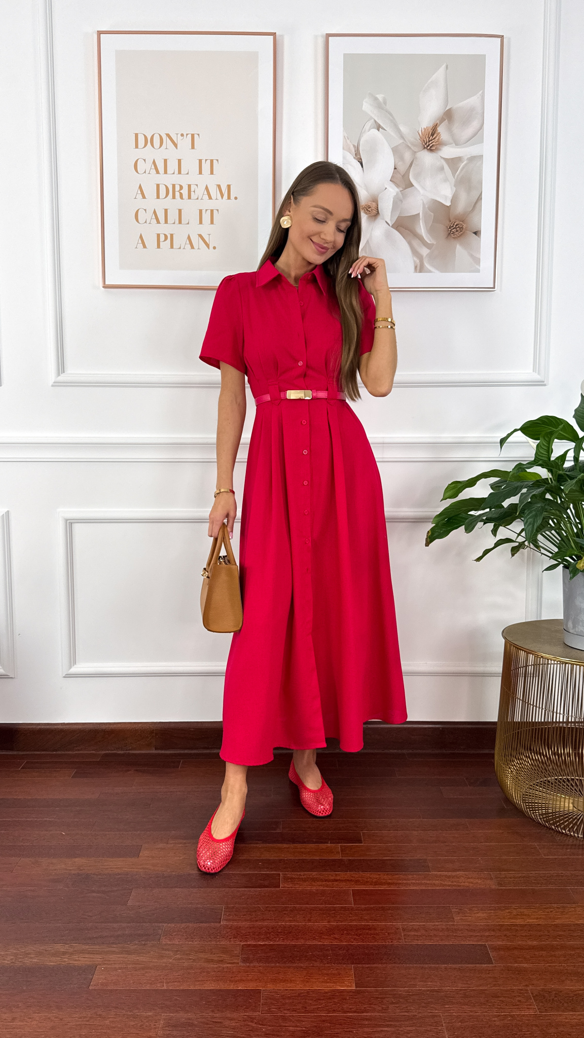 Szmizjerka wiskozowo-lniana Ina czerwona