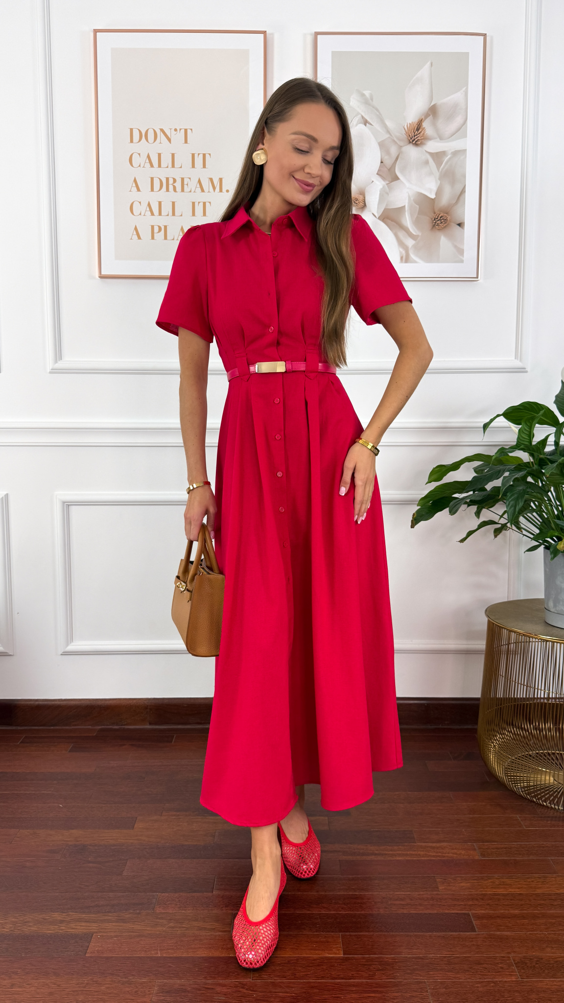 Szmizjerka wiskozowo-lniana Ina czerwona