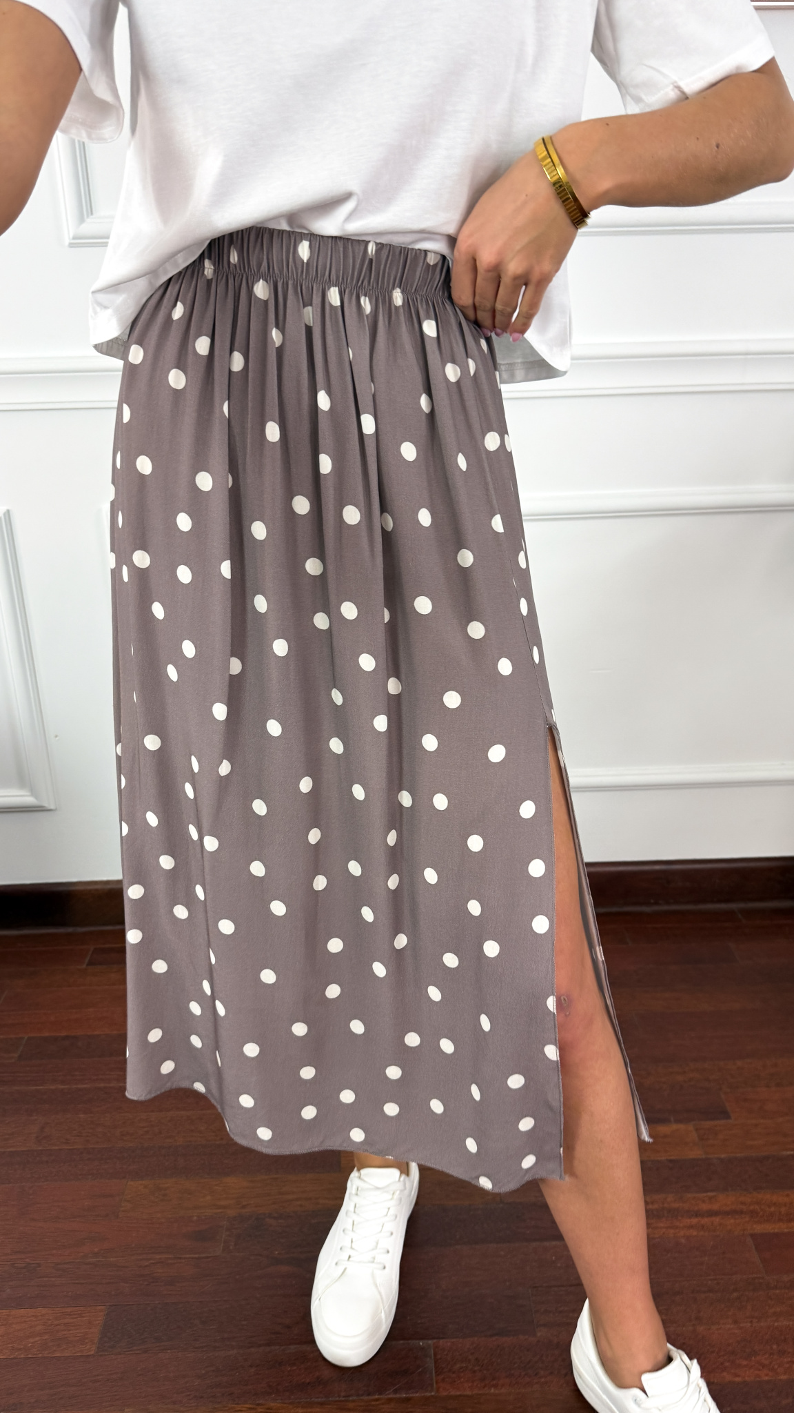 Wiskozowa spódnica Dani taupe w kropki