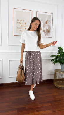 Wiskozowa spódnica Dani taupe w kropki