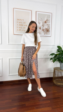 Wiskozowa spódnica Dani taupe w kropki