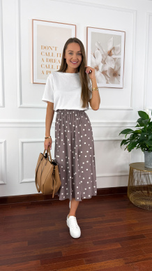 Wiskozowa spódnica Dani taupe w kropki