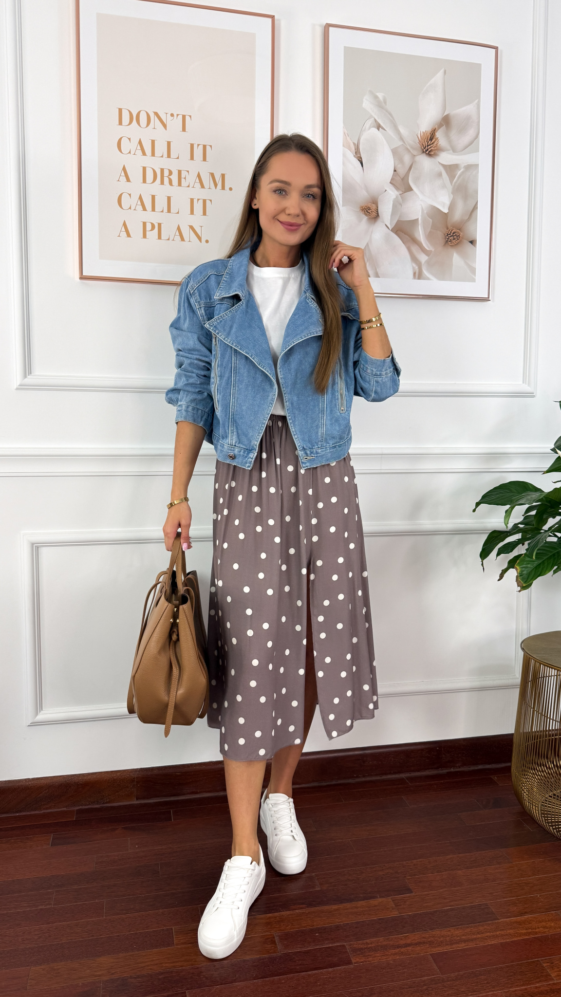 Wiskozowa spódnica Dani taupe w kropki