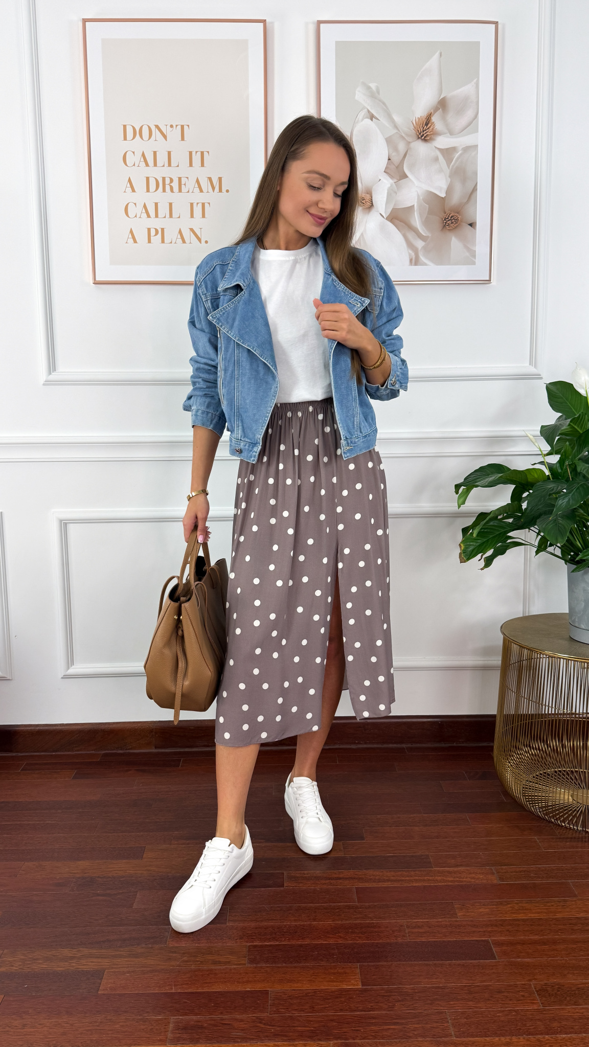 Wiskozowa spódnica Dani taupe w kropki