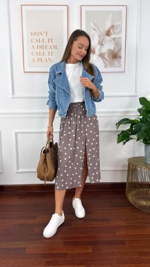 Wiskozowa spódnica Dani taupe w kropki