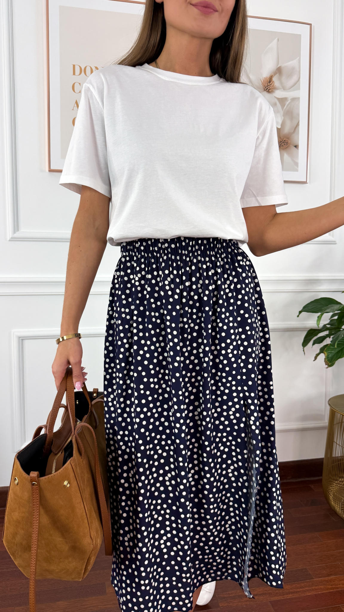 Wiskozowa spódnica Dani granatowa w kropki