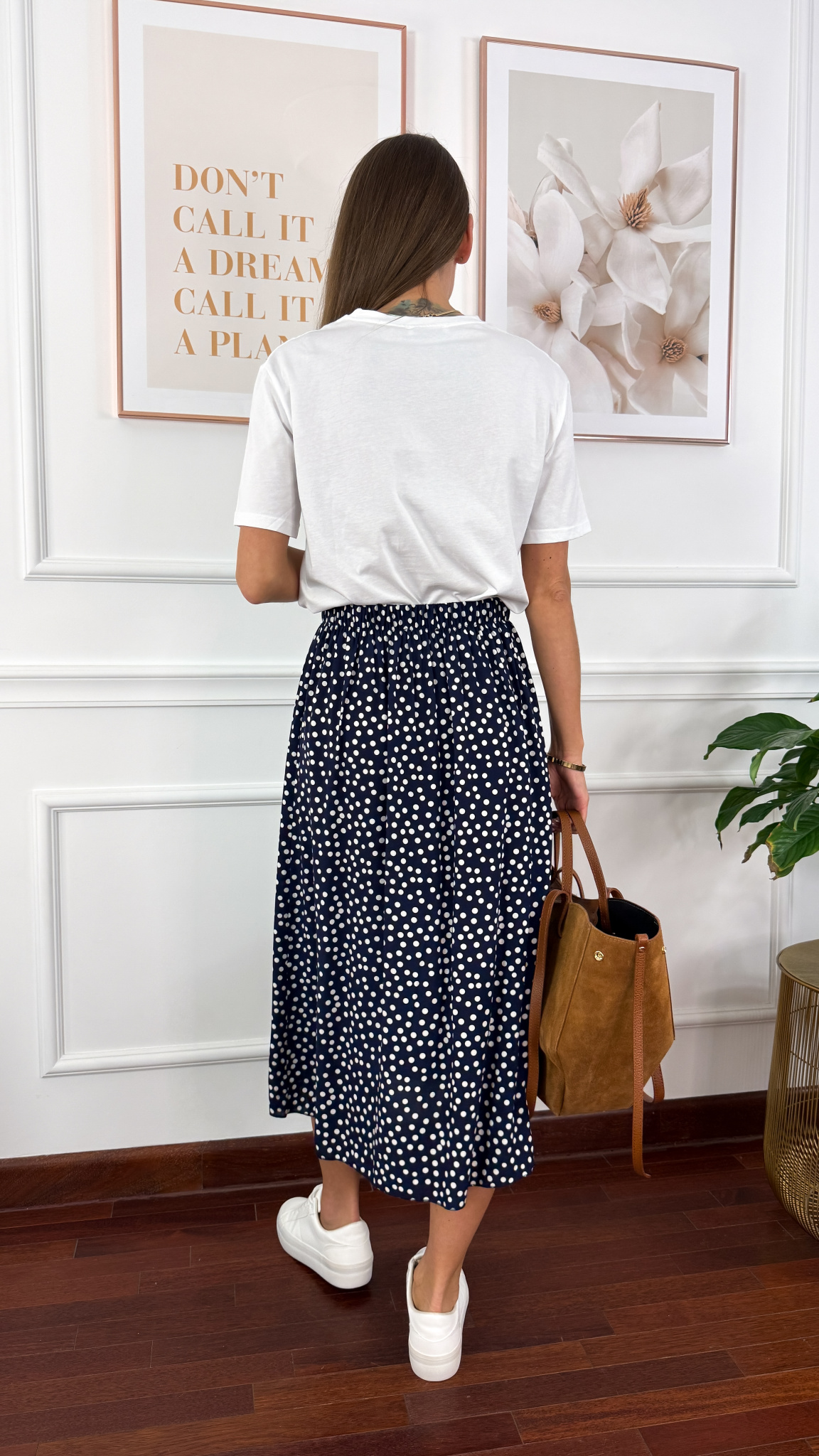 Wiskozowa spódnica Dani granatowa w kropki