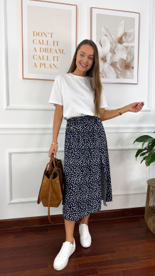 Wiskozowa spódnica Dani granatowa w kropki