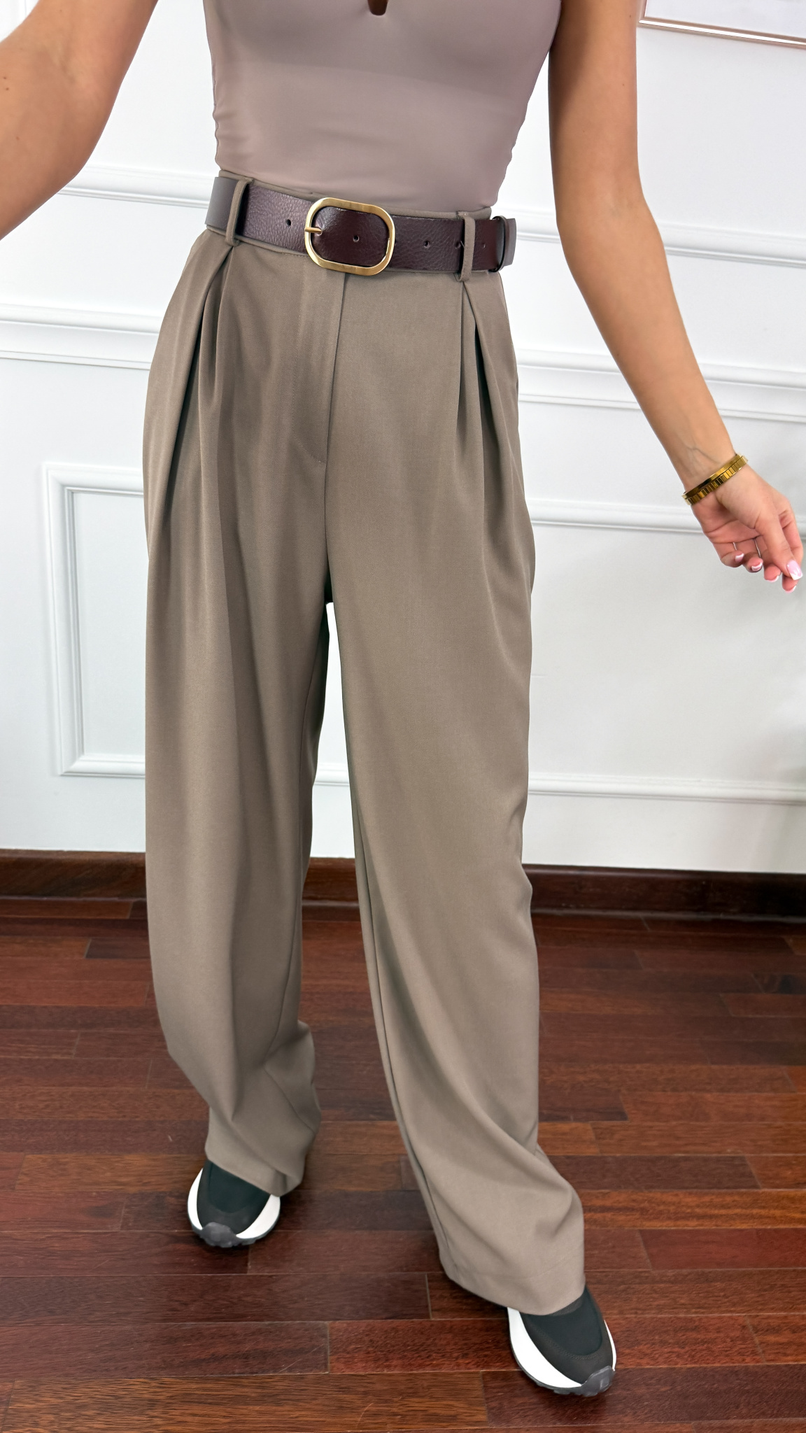 Wiskozowe szerokie spodnie Esti fango