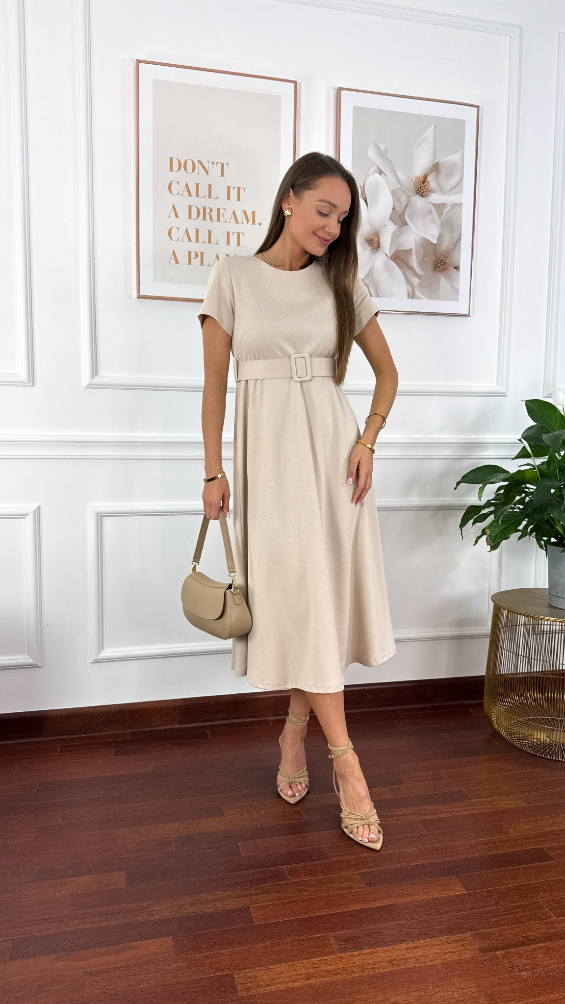 Bawełniana sukienka maxi Maja beżowa