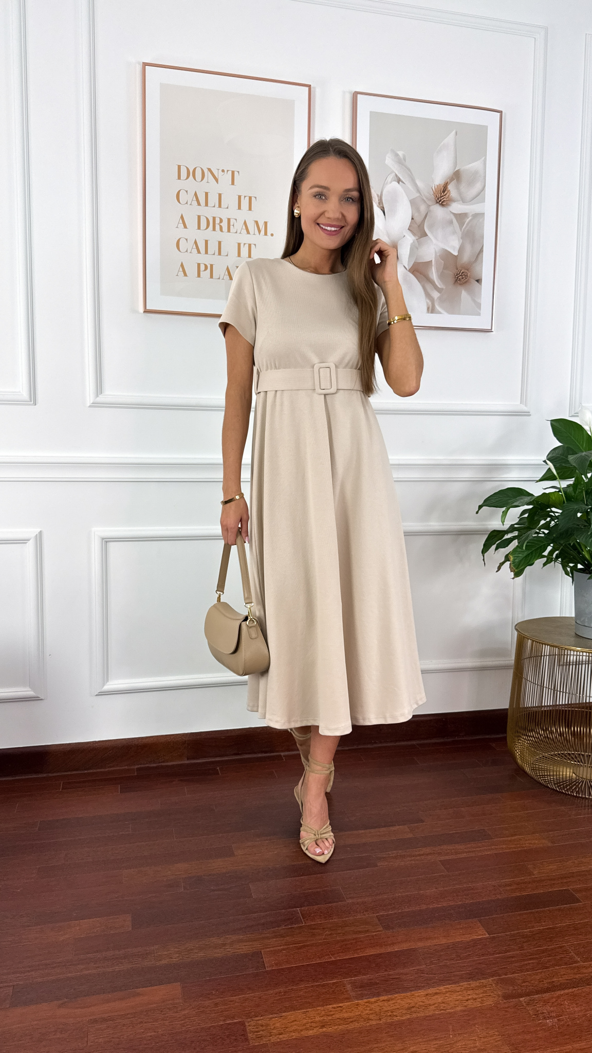 Bawełniana sukienka maxi Maja beżowa