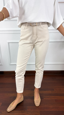 Materiałowe spodnie mom-fit Kelia beżowe