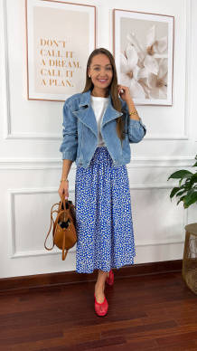 Wiskozowa spódnica Dani chabrowa w listki