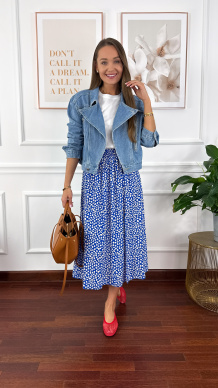 Wiskozowa spódnica Dani chabrowa w listki