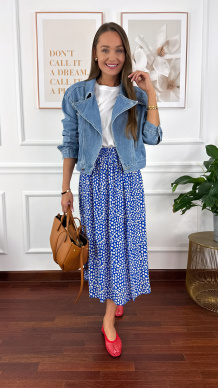 Wiskozowa spódnica Dani chabrowa w listki