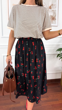 Bawełniany t-shirt w paski Natis beżowo-brązowy