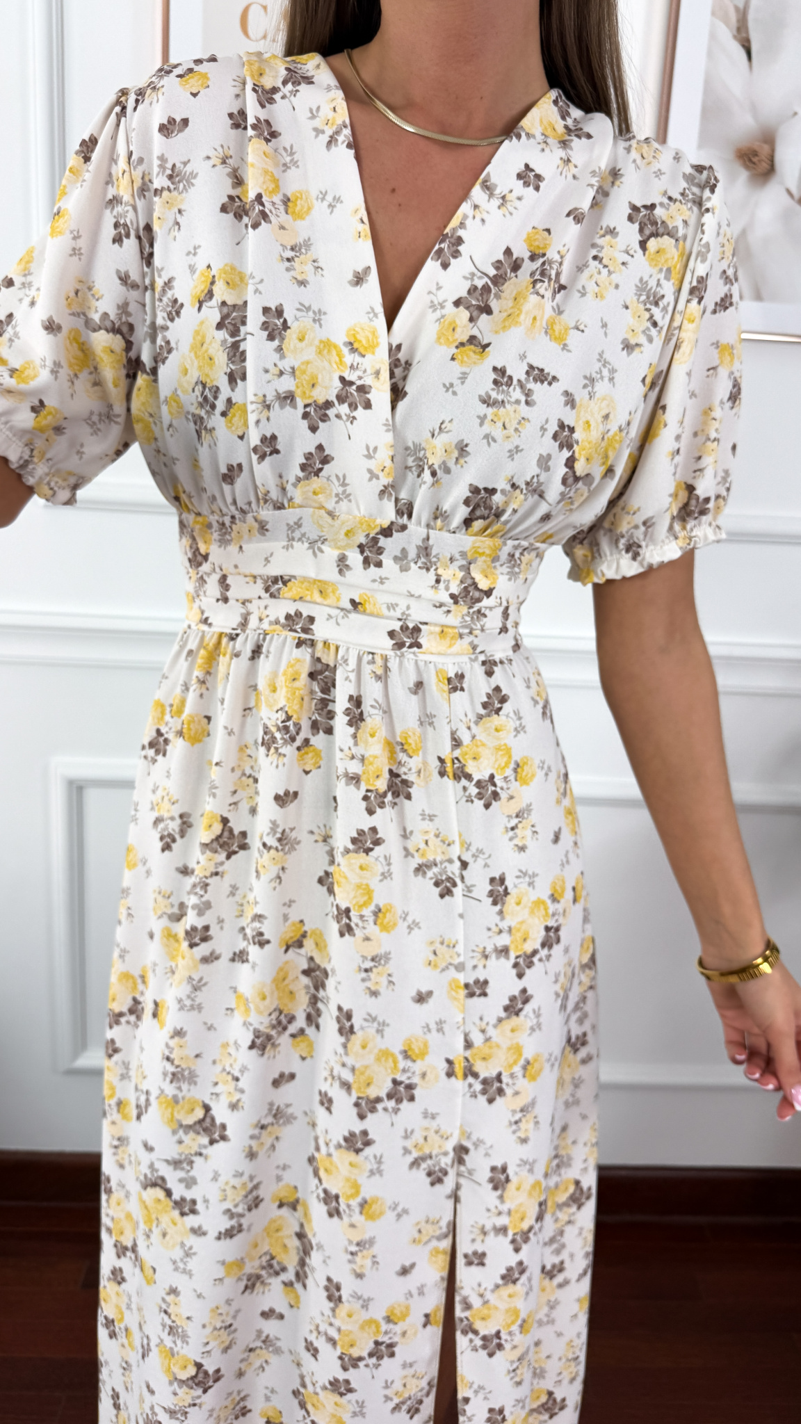 Sukienka midi Balia żółta w kwiaty