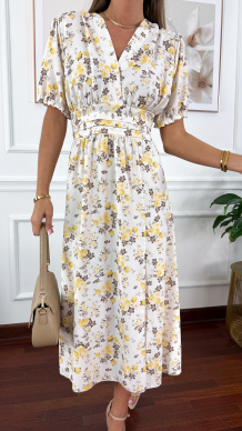 Sukienka midi Balia żółta w kwiaty