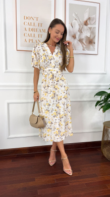 Sukienka midi Balia żółta w kwiaty