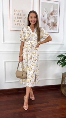 Sukienka midi Balia żółta w kwiaty