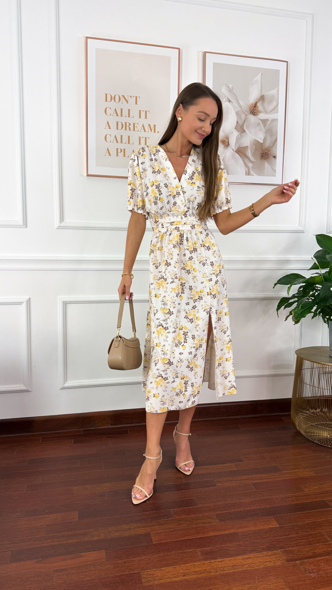 Sukienka midi Balia żółta w kwiaty