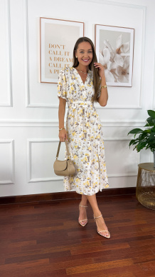 Sukienka midi Balia żółta w kwiaty