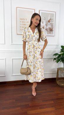 Sukienka midi Balia żółta w kwiaty