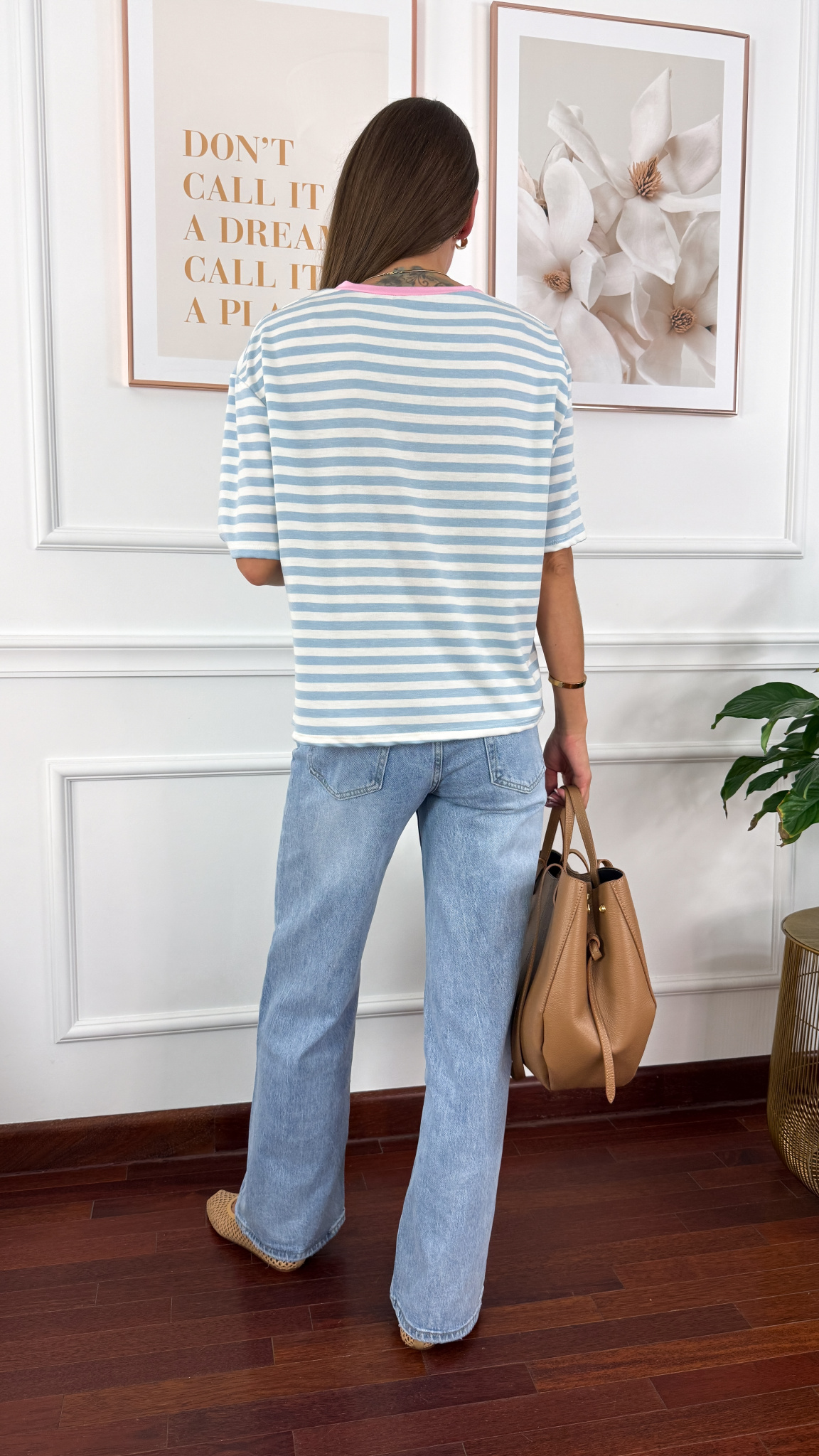 Wiskozowy T-shirt Dana paski błekitny