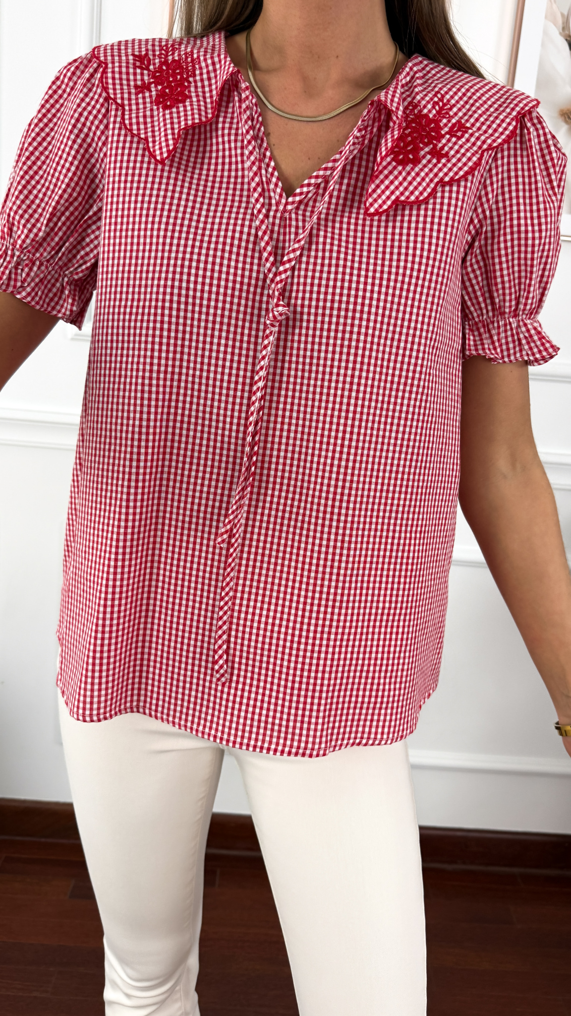 Bawełniana koszula w kratę Bavia czerwona