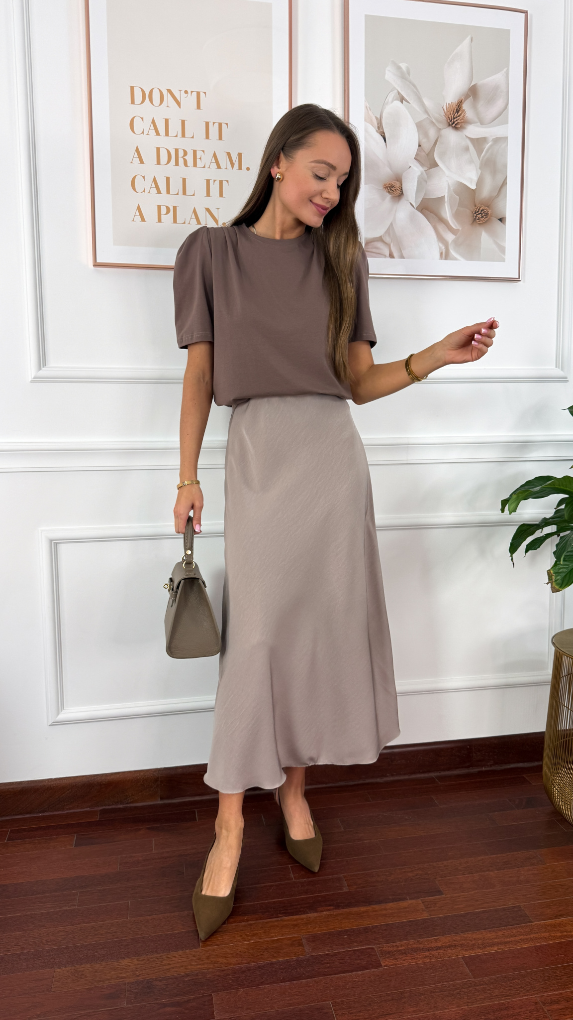 Bawełniana jednolita bluzka Opal czekoladowa