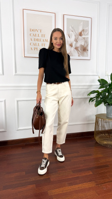 Spodnie mom fit Fame beżowe