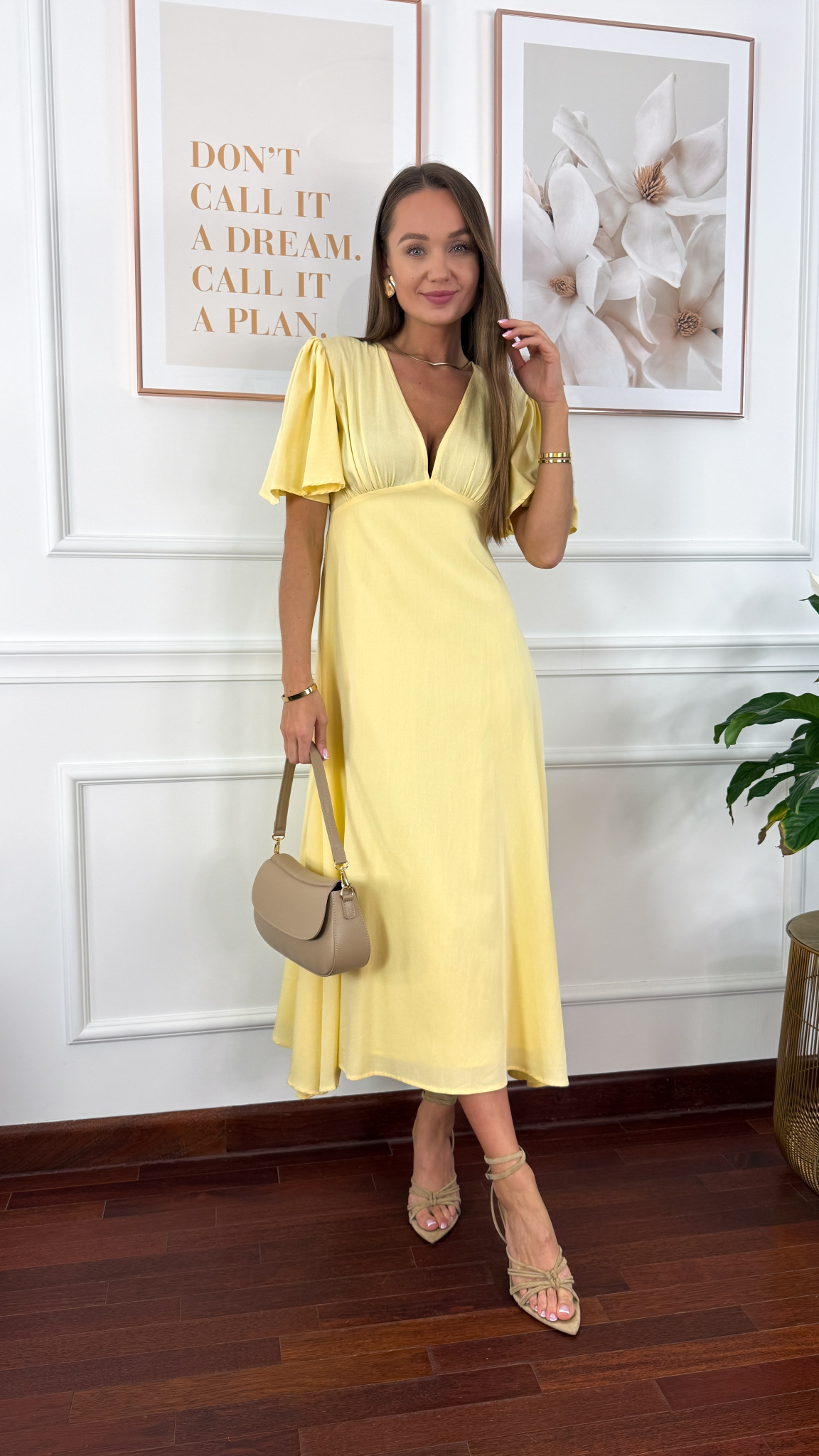 Bawełniana sukienka maxi Lores żółta