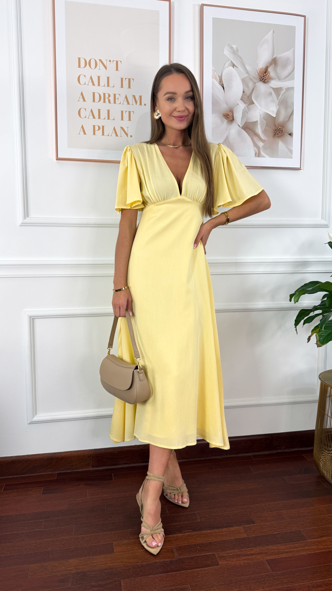 Bawełniana sukienka maxi Lores żółta