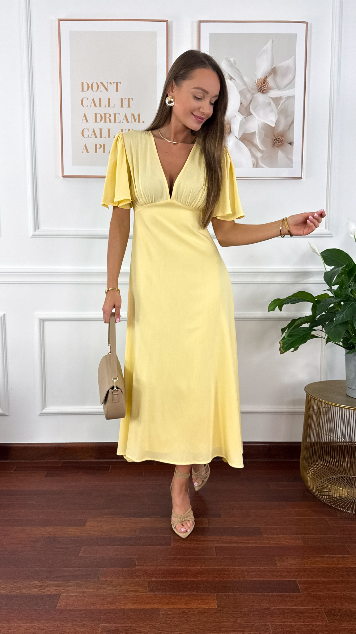 Bawełniana sukienka maxi Lores żółta