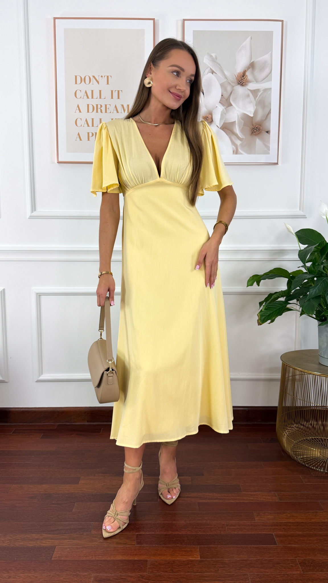 Bawełniana sukienka maxi Lores żółta