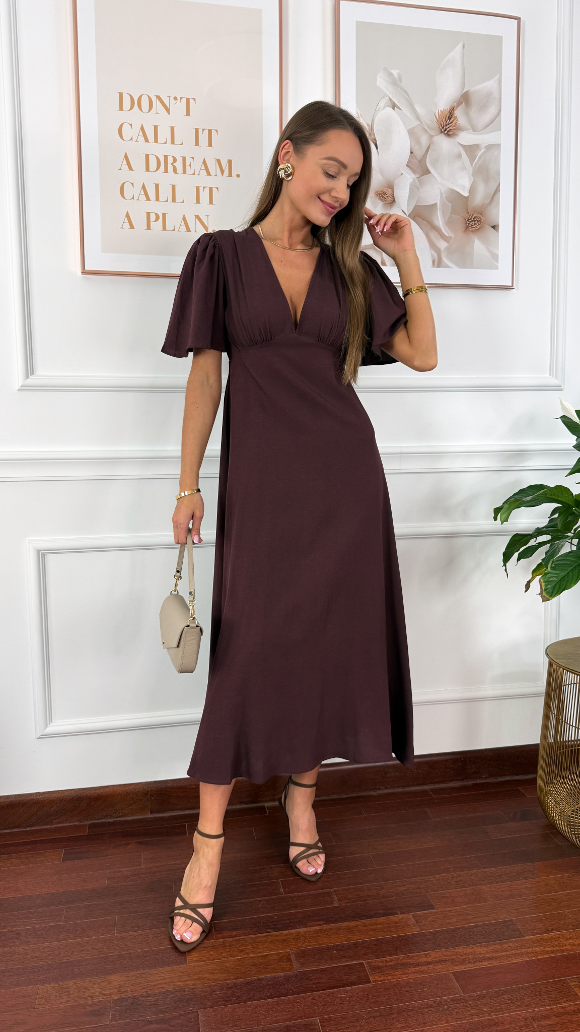 Bawełniana sukienka maxi Lores czekoladowa