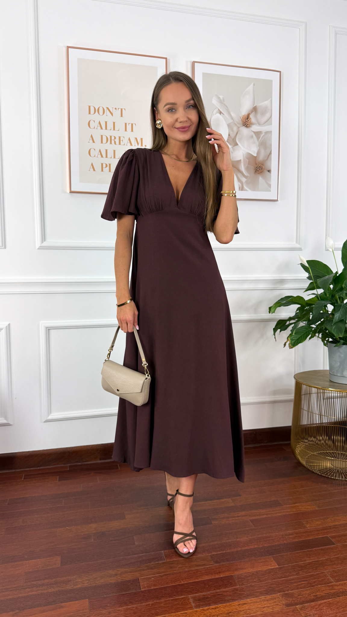 Bawełniana sukienka maxi Lores czekoladowa