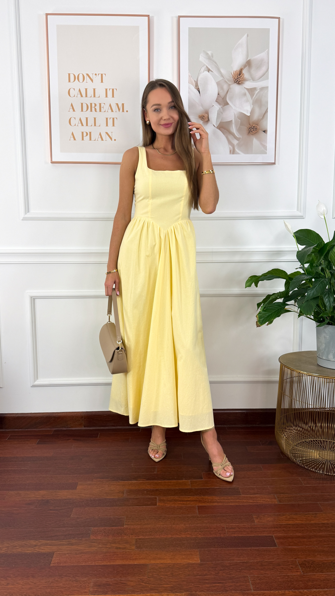 Bawełniana sukienka na ramiączkach Notte żółta