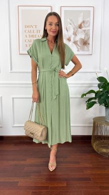Wiskozowo-lniana szmizjerka maxi Lasha matcha
